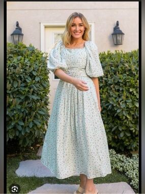 Ivy City Co Women Size S Green Teal Floral Hazel Midi Dress Cottagecore Whimsy